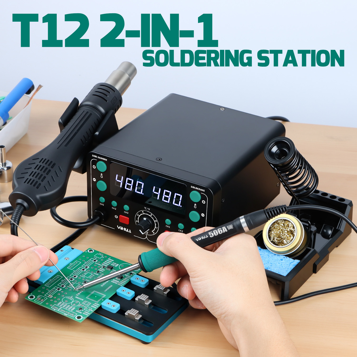 Hot Air Rework Station T12 - 902D-IV 775W T12 Soldering Iron Station